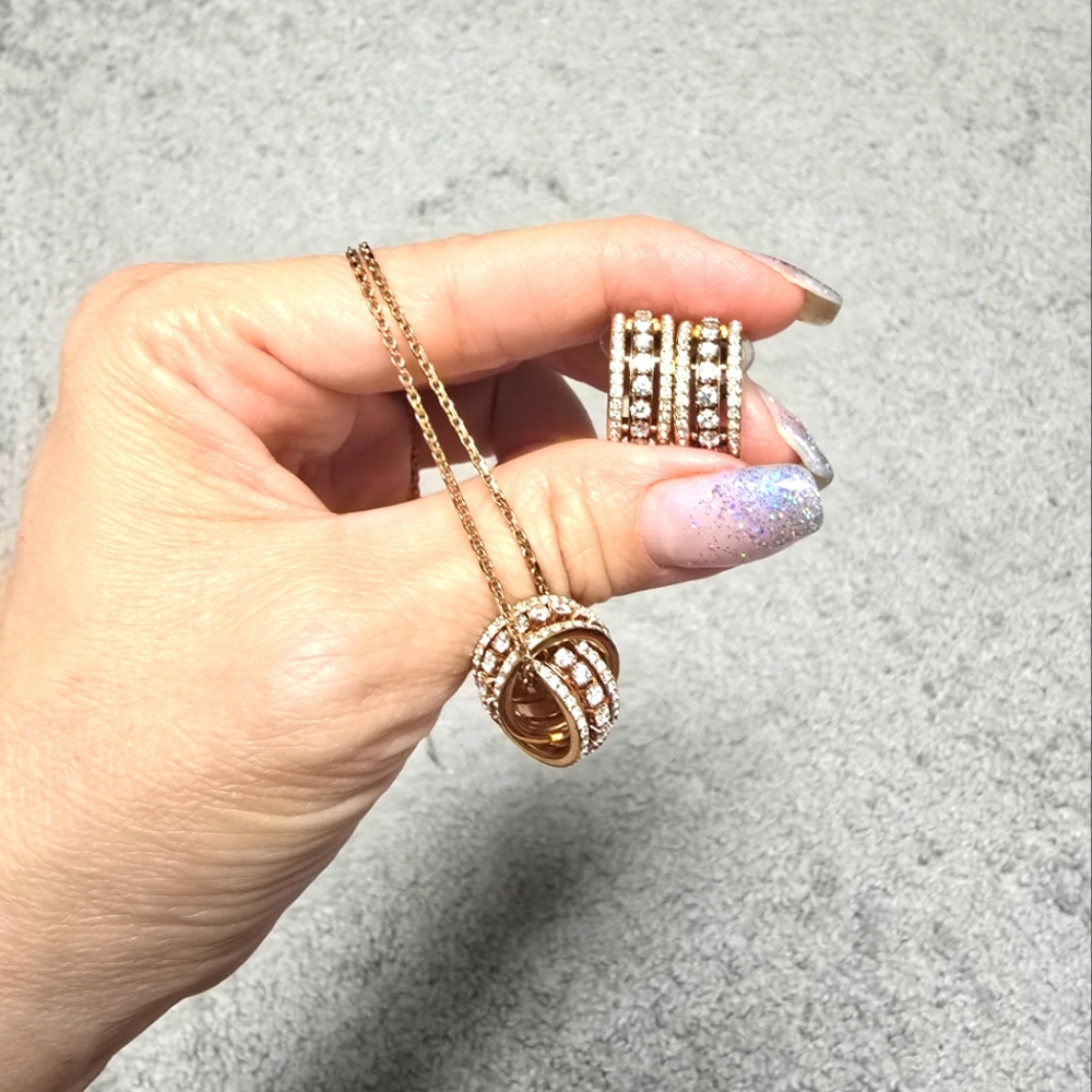 Swarovski Necklace and Huggie Earrings Rose Gold Color